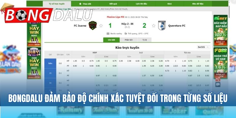 Bongdalu đảm bảo độ chính xác tuyệt đối trong từng số liệu